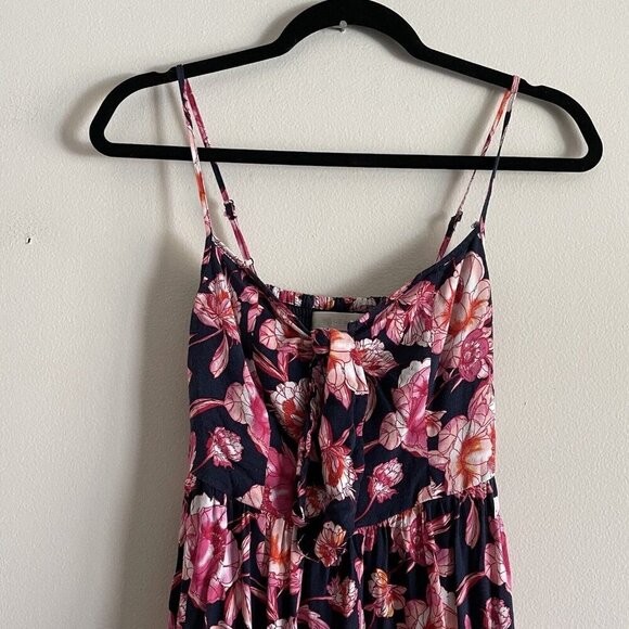 Band Of Gypsies Women XS Blue Pink Floral Spaghetti Straps Tie Front Maxi Dress - Picture 4 of 10